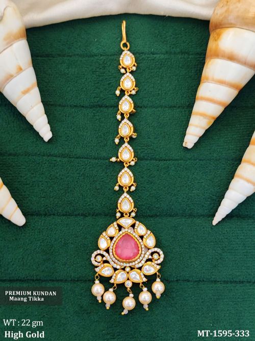 Elegant Kundan Tikka with Stones  Pearls Party Wear  Maang Tikka   