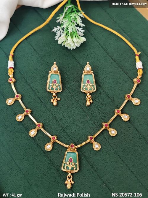 Floral Necklace Set with Earrings with Stone Work in Rajwadi Finish, photo 2 of 4