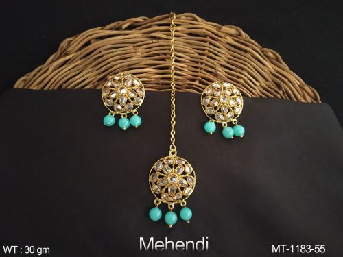 Designer Fancy Mehendi Polish Antique Party wear Maang Tikka with Earring