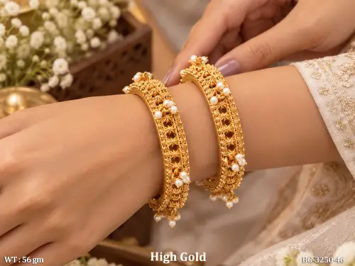 Traditional Gold Floral Pearl Work Bangles 2 Set