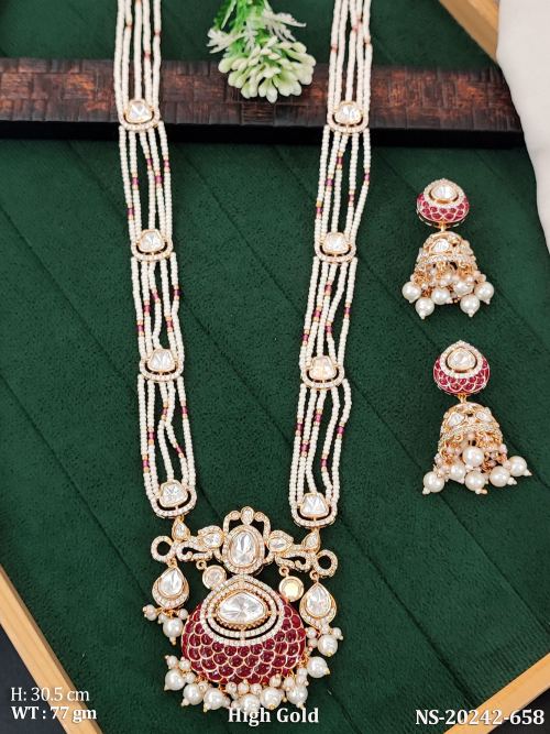 Party Wear Kundan Jewellery Set with Stone Work in Ruby, photo 3 of 4