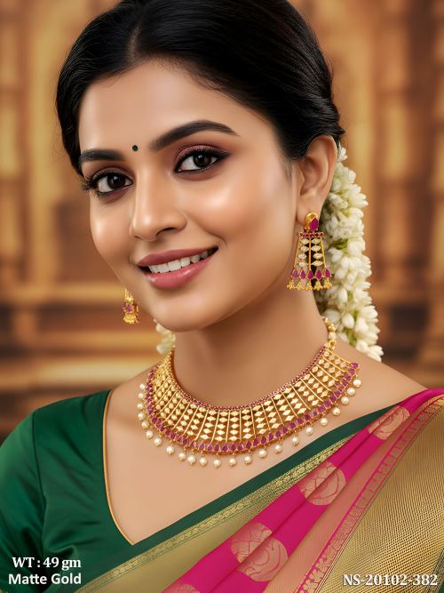 Temple Necklace Set with Earrings in Matte Finish for Women