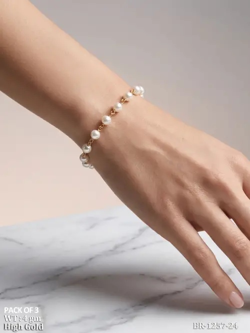 Elegant Pearl Beaded Bracelet High Gold Finish Fashion Jewelry