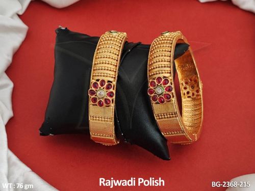 Antique Stone-Studded Bangles in Rajwadi Finish Set of 2