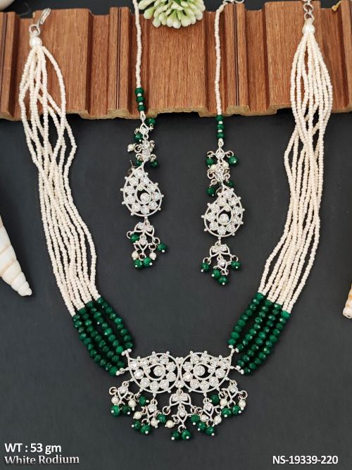 Pearl Necklace Set in White Finish