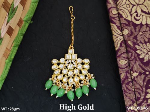 Classic Party Wear Kundan Tikka in Mint Green, photo 4 of 4