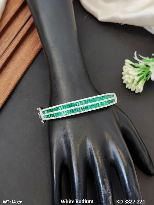 Classic Party Wear White Finish Kada for Women in Green, photo 3 of 3