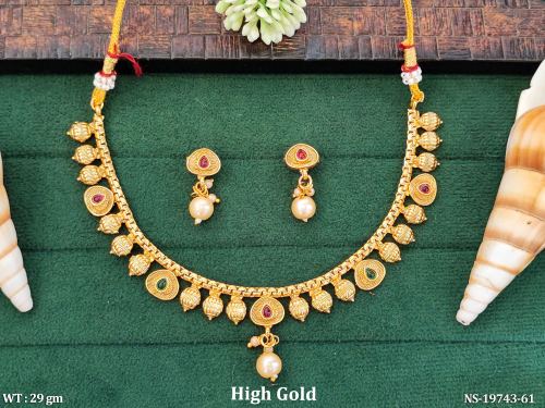 Wedding Wear Antique Necklace Set with Stone Work in Ruby Green, photo 2 of 5