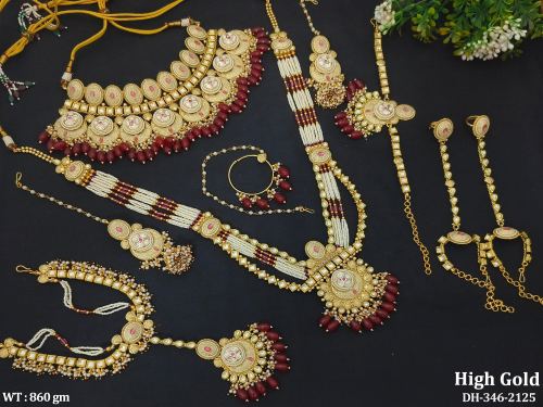 Kundan Designer High Gold  Polish Full Stone Dulhan Set   