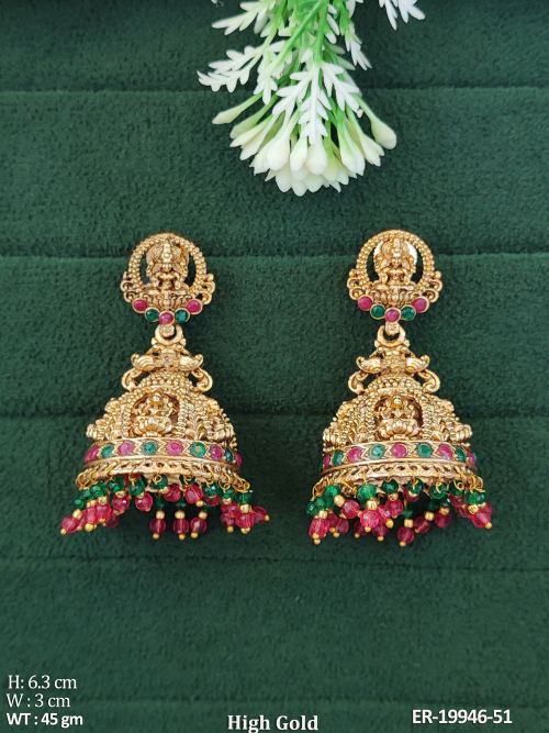 Stone-Studded Lakshmi Jhumka Earrings in Ruby Green, photo 2 of 4
