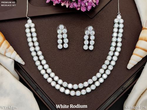 AD Necklace Set with Earrings in White Finish