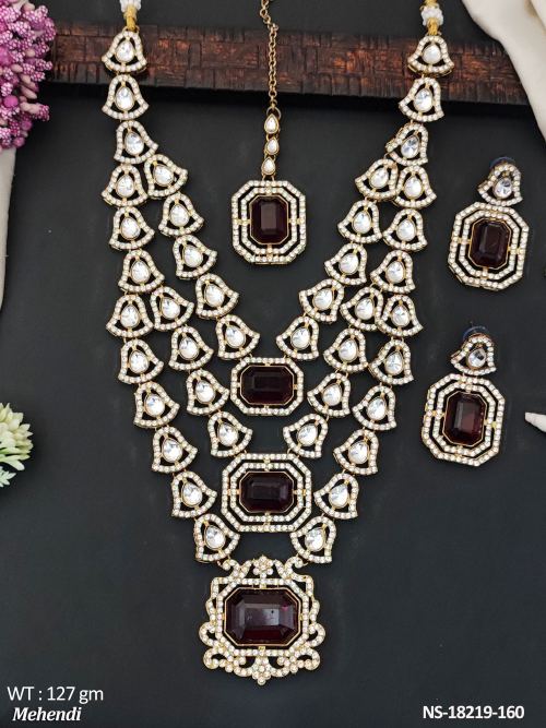 Mehendi Finish Stone-Studded Necklace Set for Women in Ruby, photo 2 of 4