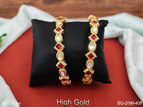 Classic Party Wear Kundan Bangles for Women Set of 2 in Ruby / 2 X 2, photo 2 of 2