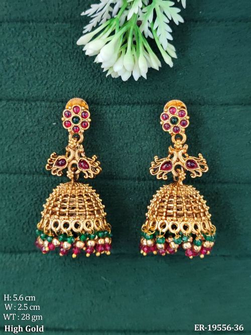 South Indian Stone-Studded Jhumka Earrings, photo 2 of 3