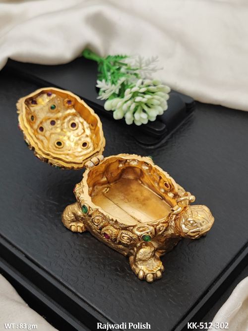 Tortoise Stone-Studded Antique Kumkum Box, photo 2 of 2