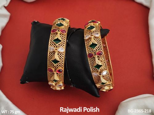 Oval Stone-Studded Bangles for Women Set of 2