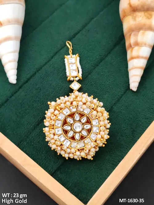 Kundan Floral Pearl Work Bridal Maang Tikka 