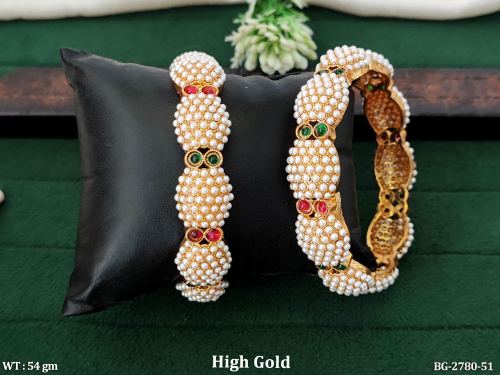 Classic Stone-Studded Antique Bangles for Women Set of 2