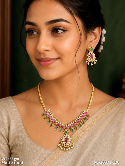 Matte Finish South Indian Necklace Set for Women