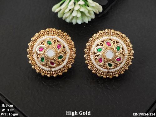 Antique Pearl Stud Earrings in Ruby Green, photo 3 of 4