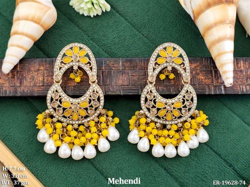 Moon Stone-Studded Drop Earrings for Women in Yellow, photo 11 of 16