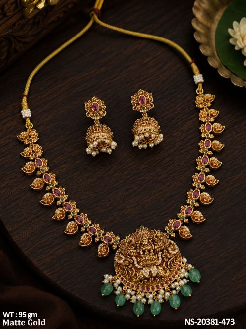 Traditional Lakshmi Necklace Set with Stone Work, photo 2 of 3