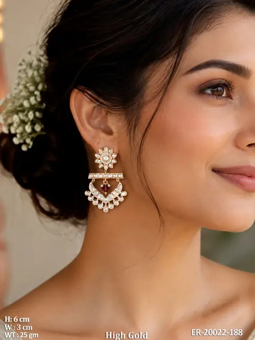 Kundan Stone-Studded Chandbali Earrings