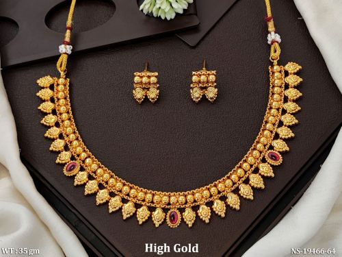 Temple Necklace Set with Earrings with Stone Work