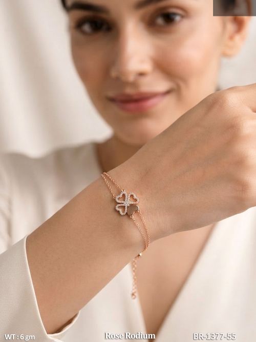 Dainty Rose Rhodium Heart Clover Bracelet