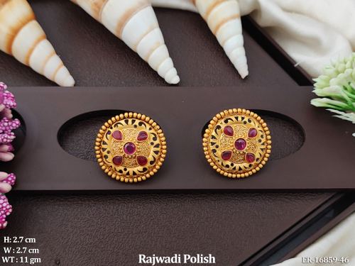 Kemp Earrings with Stone Work in Rajwadi Finish