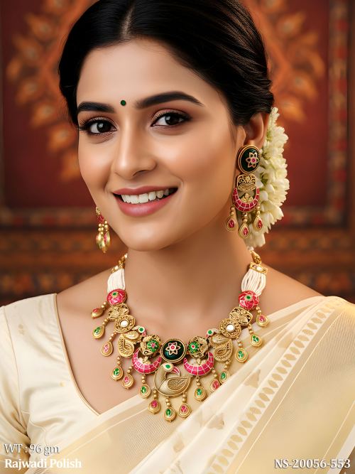 Peacock Necklace Set in Rajwadi Finish