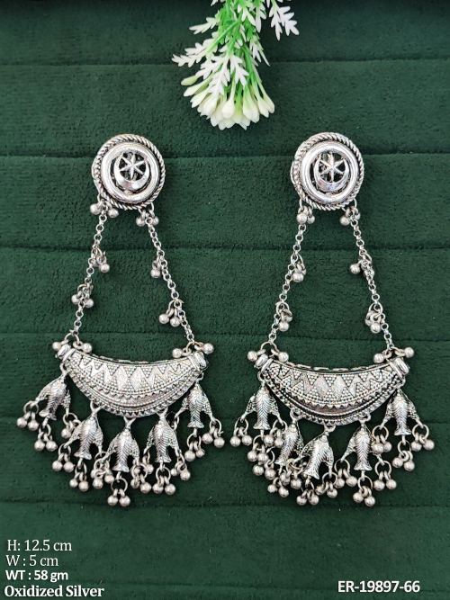 Stone-Studded Jhumkas in Oxidised Finish, photo 2 of 3