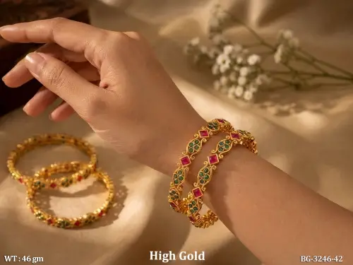 Traditional Gold Filigree Gemstone Bangles