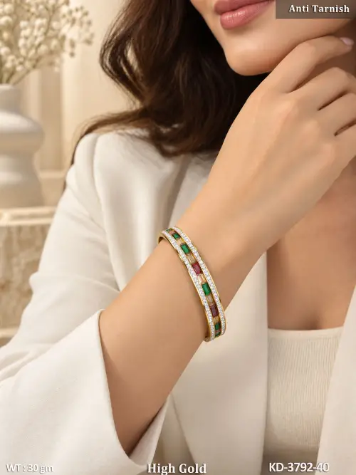 Anti Tarnish American Diamond High Gold Designer Kada