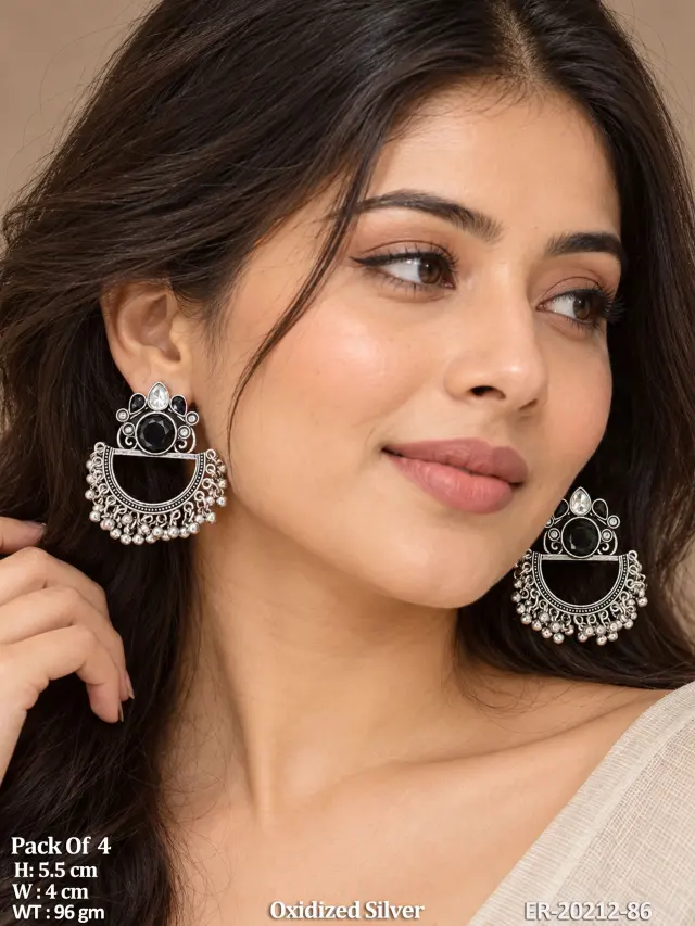 Model wearing jhumka earrings from the OyeKudiye collection