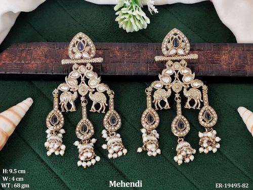 Mehendi Finish Antique Jhumka Earrings for Women in Gray, photo 3 of 5