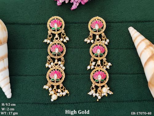 Lotus Meenakari Stone-Studded Earrings for Women in Rani, photo 2 of 5