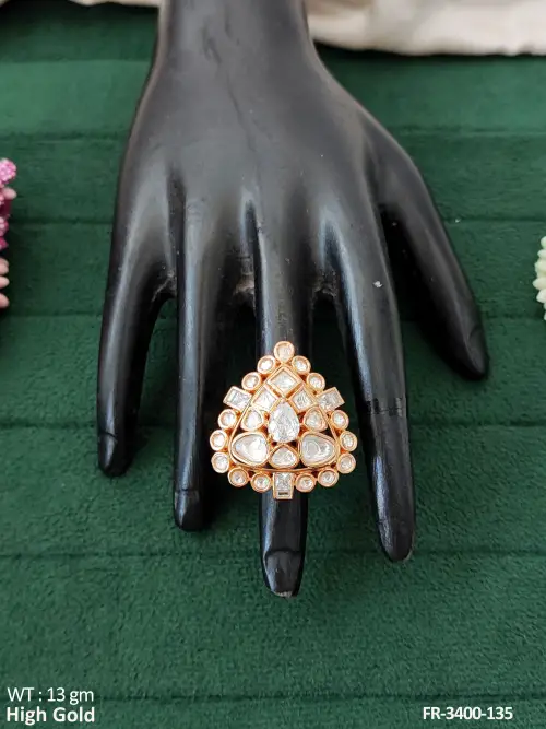 Kundan Stone-Studded Finger Ring in White, photo 3 of 5