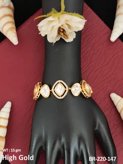 Classic White Kundan Bracelet with Stone Work, photo 2 of 2