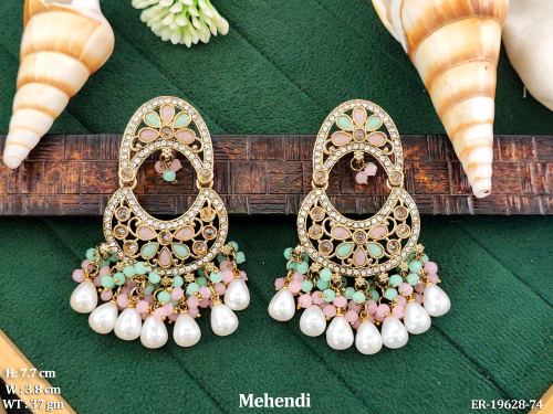 Moon Stone-Studded Drop Earrings for Women in Mint Green Pink, photo 14 of 16