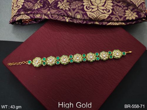 Classic Party Wear Kundan Bracelet in Green, photo 2 of 11