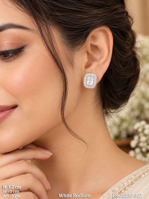 White Earrings with American Diamond Stones