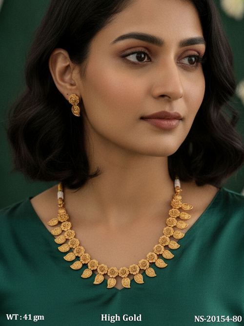 Temple Floral Necklace Set with Stone Work