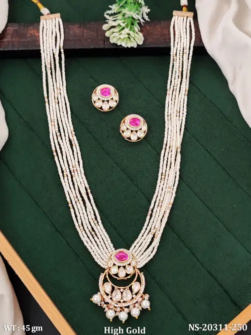 Designer Multi Layer Pearl Kundan Necklace with Earrings