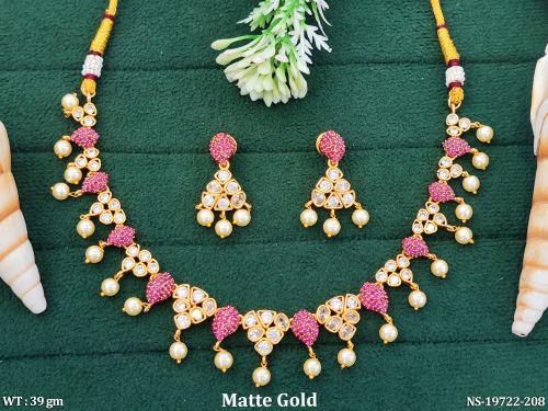 Kemp Necklace Set with Earrings in Matte Finish for Women in Ruby White, photo 3 of 4