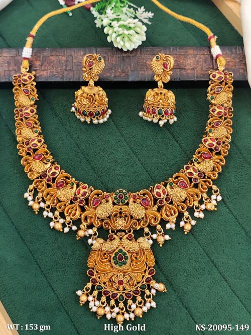 South Indian Peacock Necklace Set in Ruby Green, photo 3 of 4