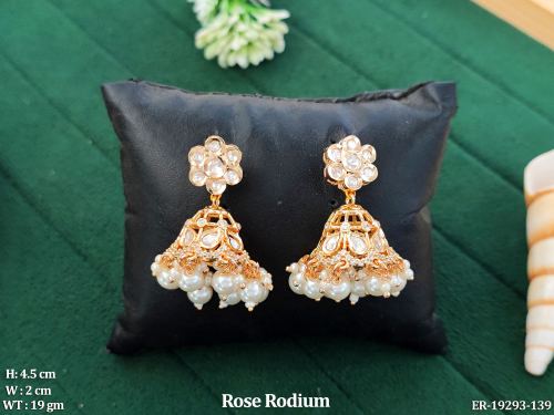 Floral Stone-Studded Jhumka Earrings for Women
