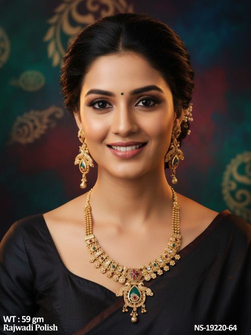 Traditional Necklace Set with Stone Work in Rajwadi Finish