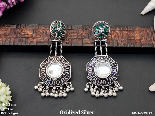 Stone-Studded Earrings in Oxidised Finish