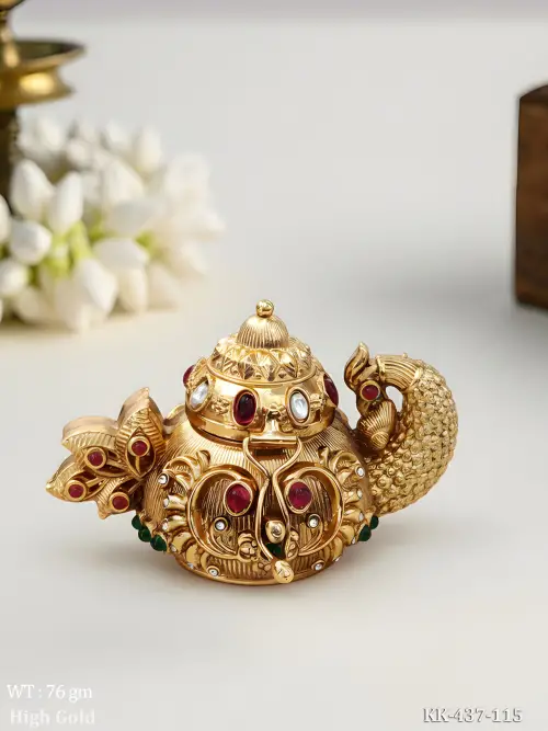 High Gold Antique Peacock Design Sindoor Box